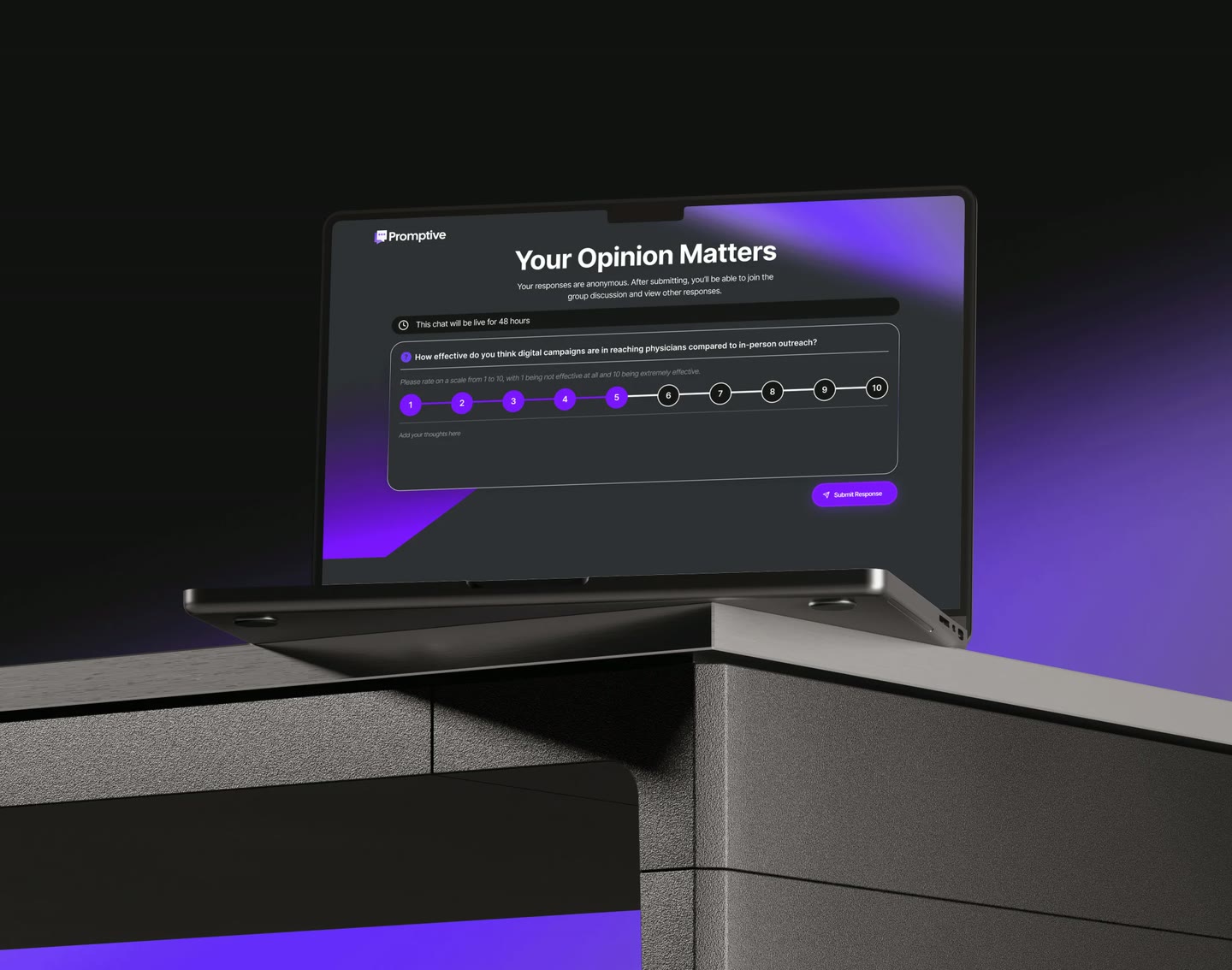 Your Opinion Matters: the anonymous response screen with a 1 to 10 rating scale