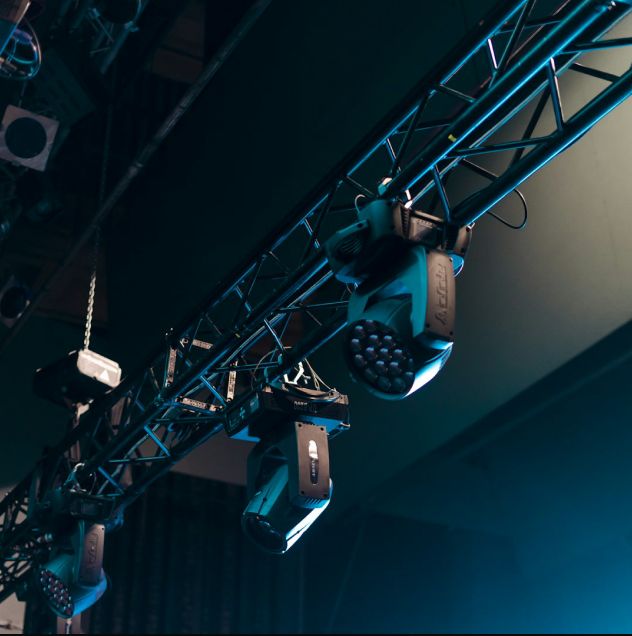 Stage lighting rig at a conference