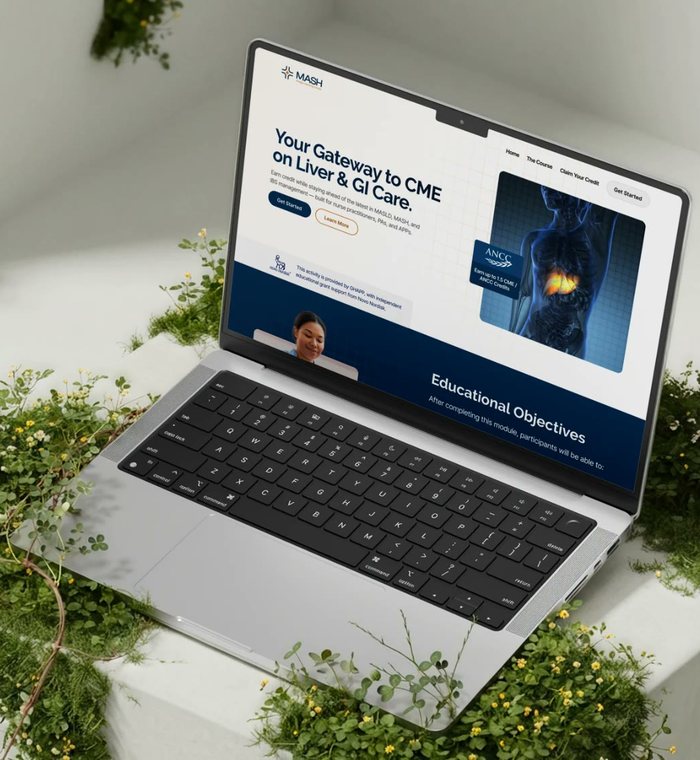 The CME course landing page on a laptop